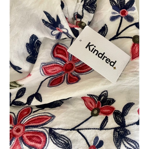 NWT Kindred 2X White Mauve Blue embroidered Floral Blouse Peasant Boho Top Tunic - Picture 6 of 11